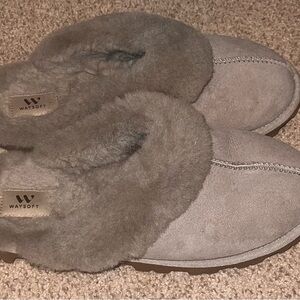 Taupe Shearling-Lined Women's Slipper Shoes